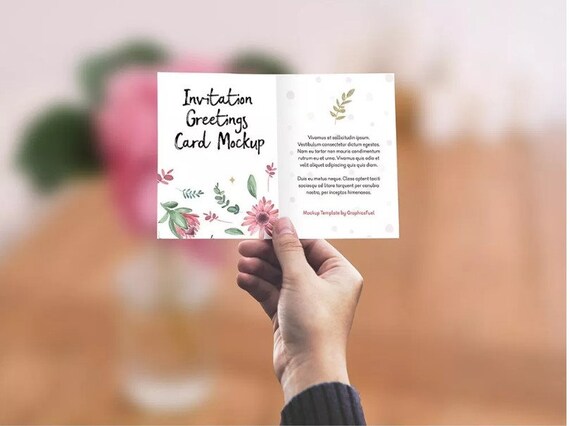 Invitation Greeting Card In Hand Mockup Psd Etsy
