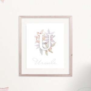 Initial Artwork - Customizable Monogram Art - Personalized Name Art - Neutral Art - Hand-painted Watercolor Floral Art - Botanical Art