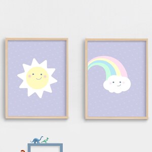 Happy Rainbow and Sun Nursery Art- Graphic Illustration - Kid's Room ...