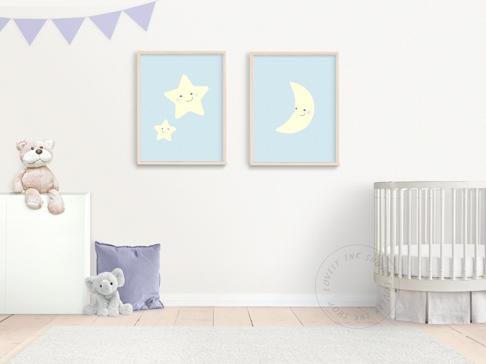 Happy Stars and Moon Nursery Art – Kid's Room Decor (digital Download ...