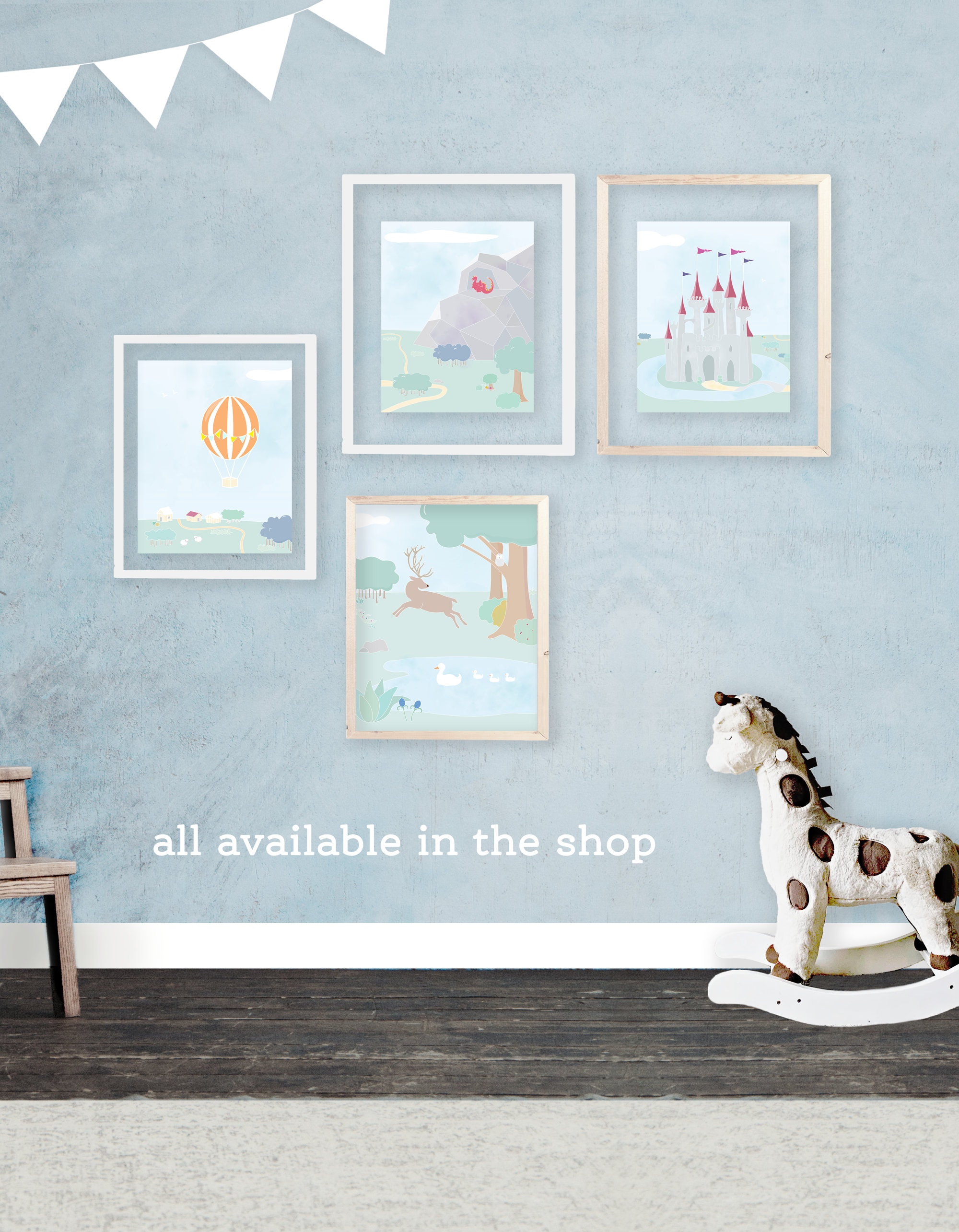 Castle and Dragon Nursery Art Print Set – Kids Room Decor (digital ...