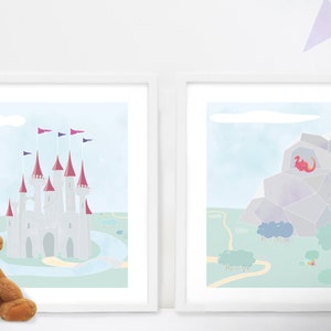 Castle and Dragon Printable Poster Set - Graphic Illustration - Kid's ...