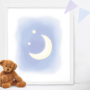 Moon and Stars Night Sky Printable Nursery Art Kid's - Etsy