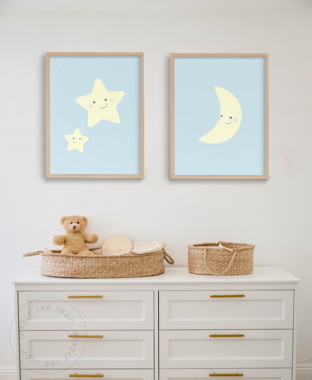 Happy Stars and Moon Nursery Art – Kid's Room Decor (digital Download ...