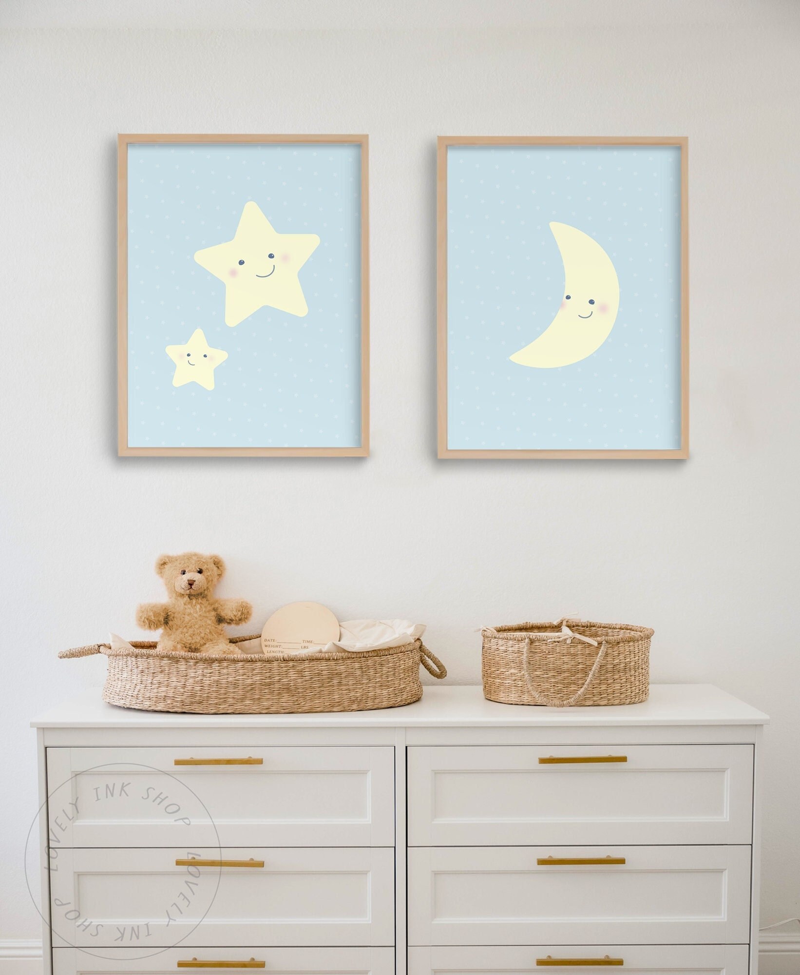 Happy Stars and Moon Nursery Art – Kid's Room Decor (digital Download ...
