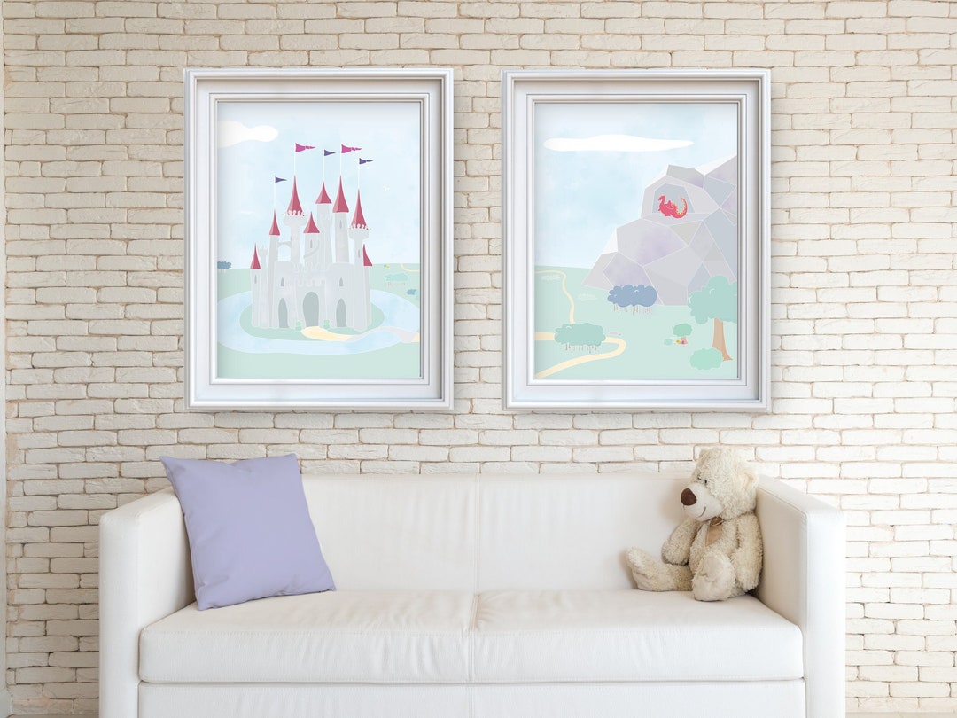 Castle and Dragon Printable Poster Set - Graphic Illustration - Kid's ...
