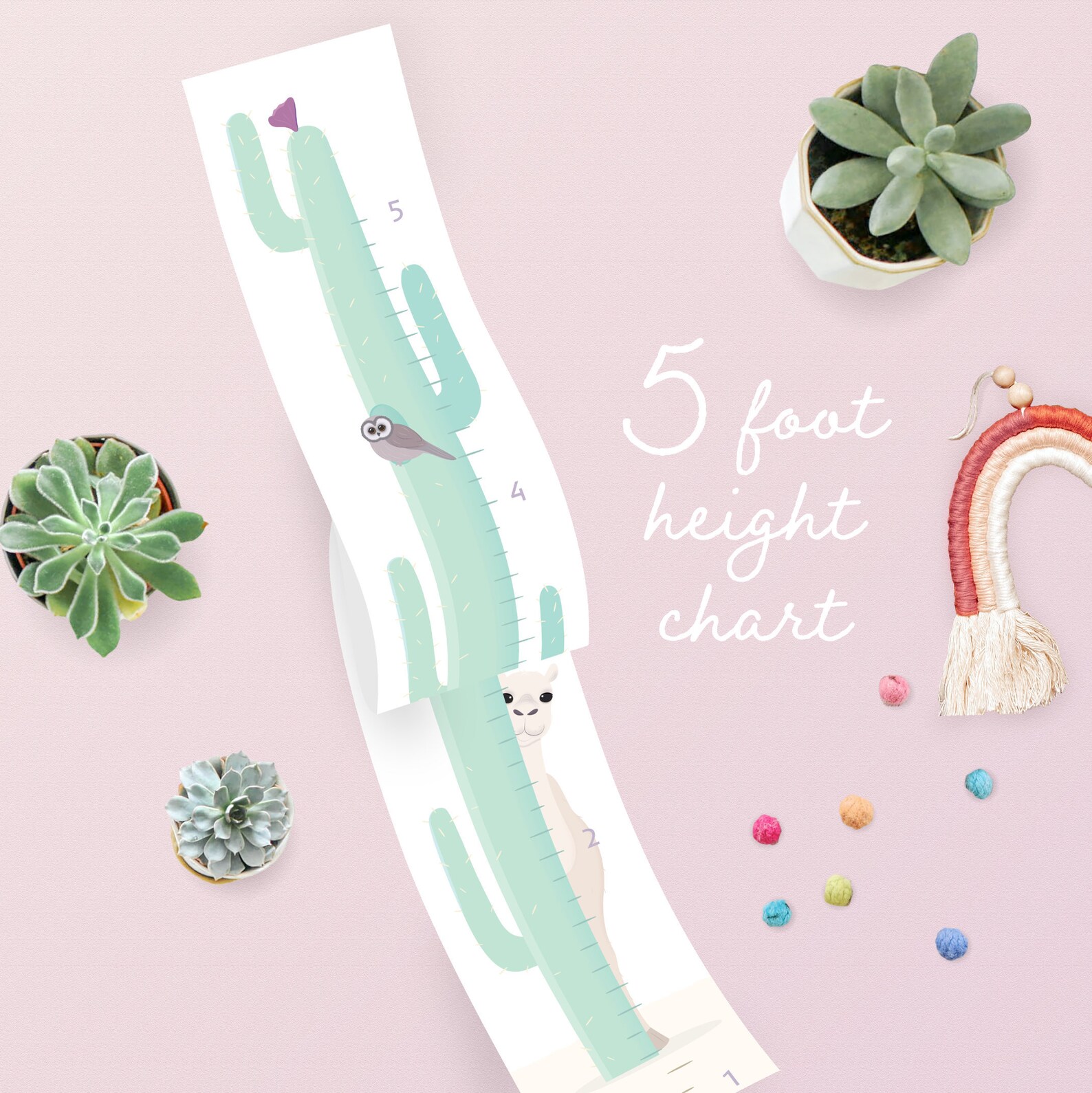 desert cactus growth chart printable kids height ruler etsy