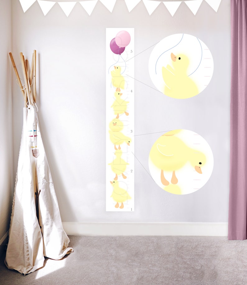 growth chart pink ducklings printable kids height ruler