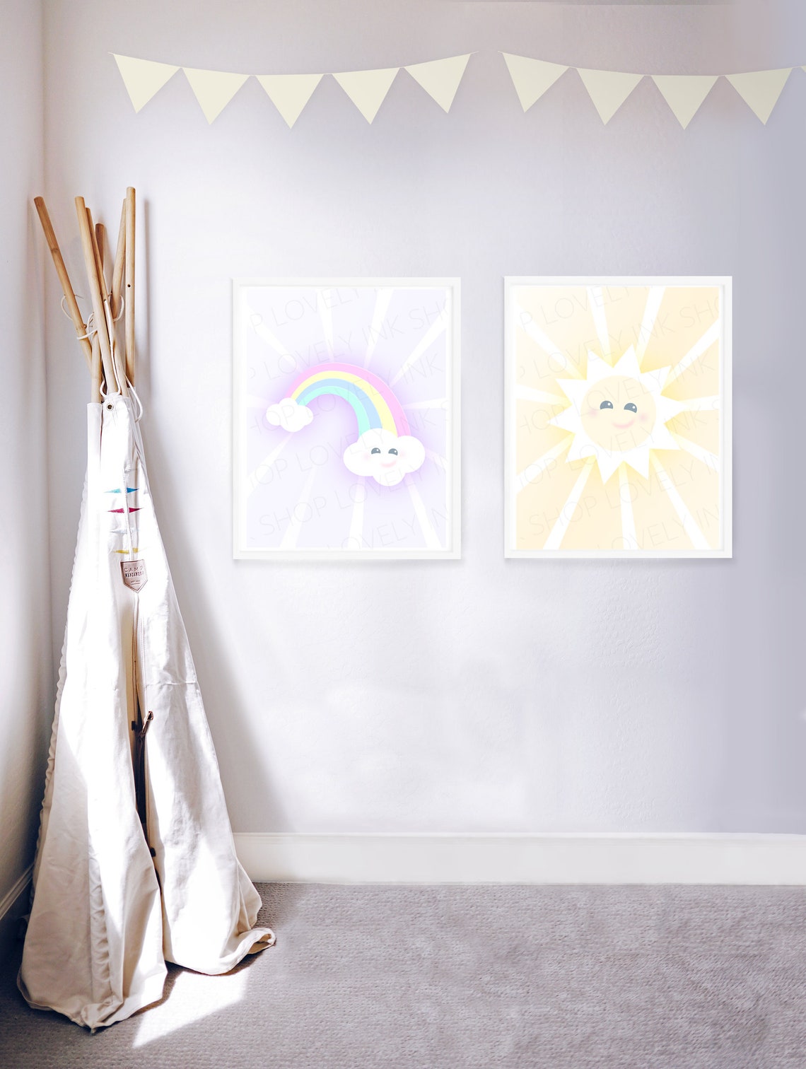 Happy Rainbow and Sun Nursery Art Graphic Illustration | Etsy