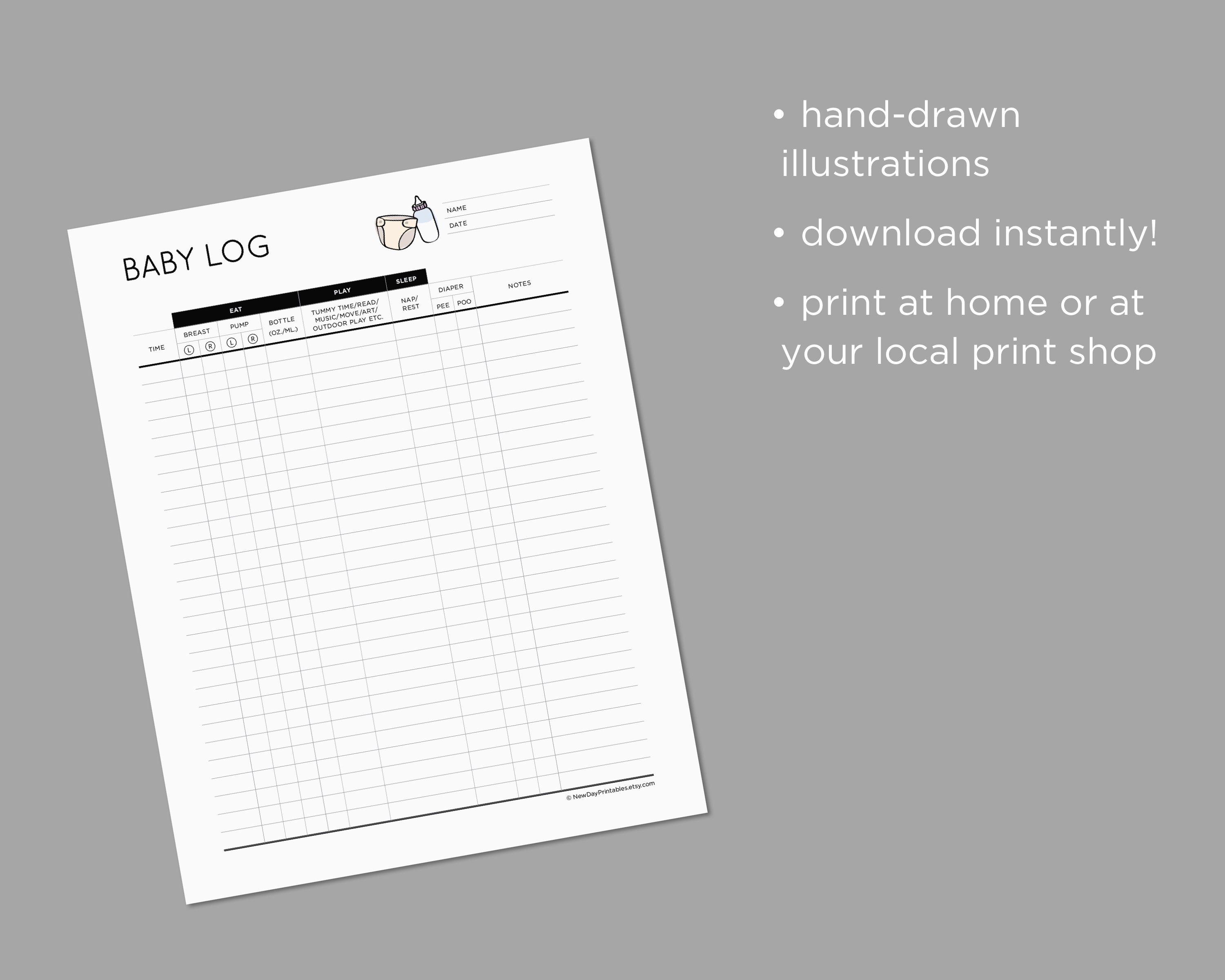 Printable Baby Tracker Log for Parents Nanny Daycare Etsy