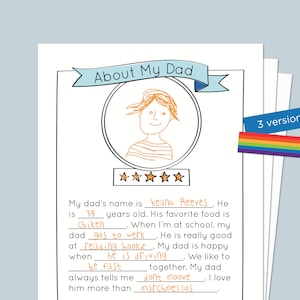Acerca de mi papá: Actividad de librerías locas del Día del Padre imprimible para niños y niños pequeños. Descarga instantánea. Tarjeta alternativa para el día del padre. LGTB.