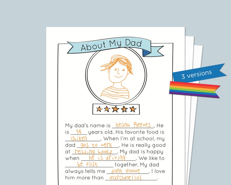 About My Dad Father's Day Mad Libs Activity Printable for Etsy
