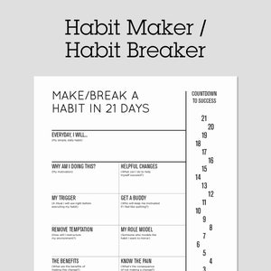 Habit Maker Habit Breaker: make a good habit or break a bad habit in 21 days. Bullet journal, printable, instant download.