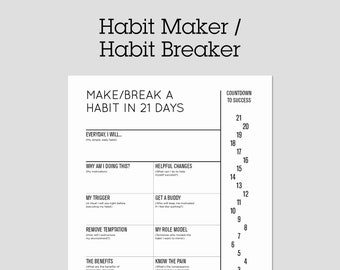 Habit Maker Habit Breaker: make a good habit or break a bad habit in 21 days. Bullet journal, printable, instant download.