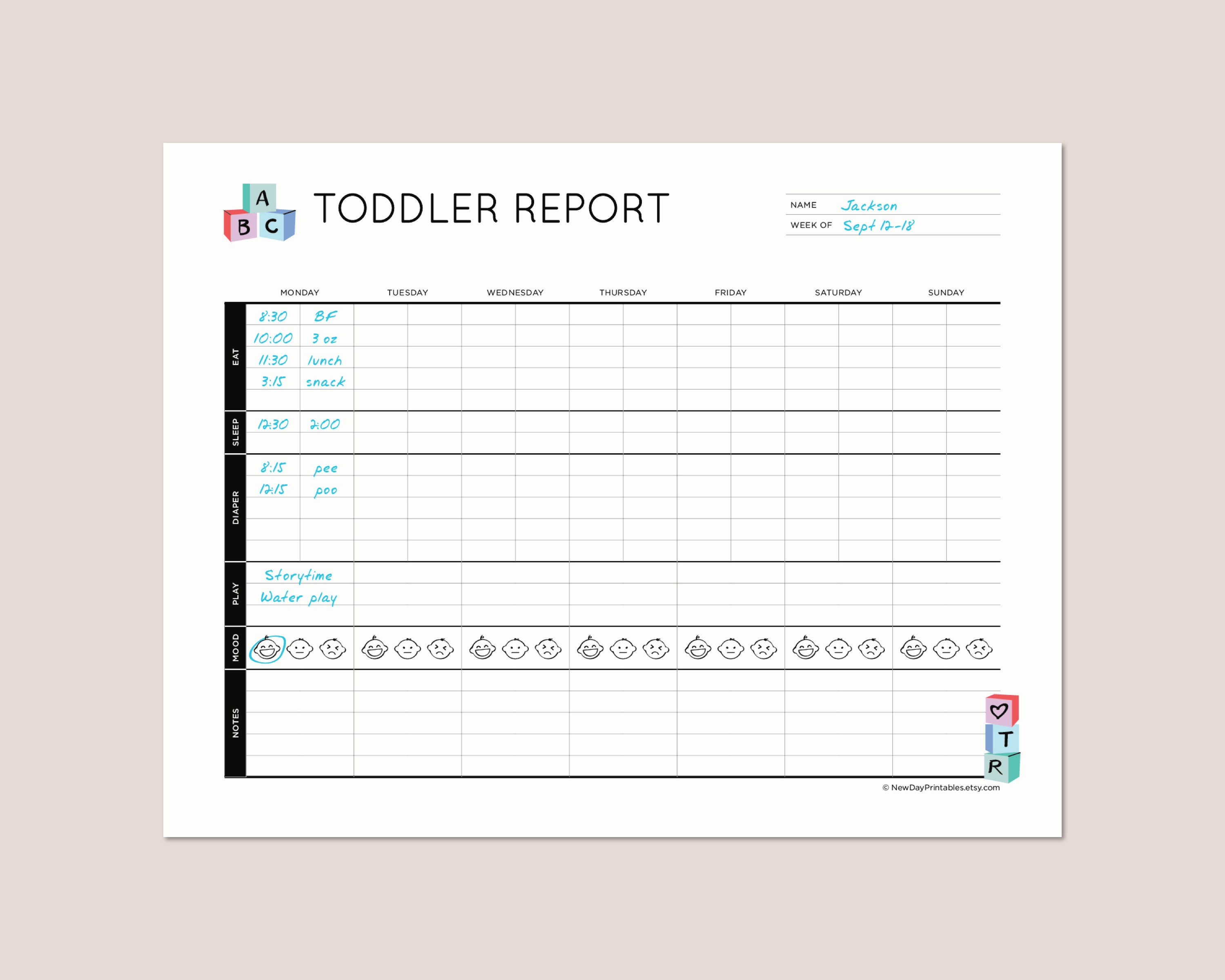 Weekly Daycare Report Printable Log For Nanny Daycare In home Weekly daycare report printable log for nanny daycare in home