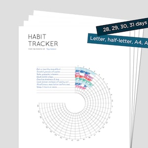 Printable Circle Habit Tracker: monthly intention wheel, circle tracker, circular habit tracker. Bullet journal, instant download.