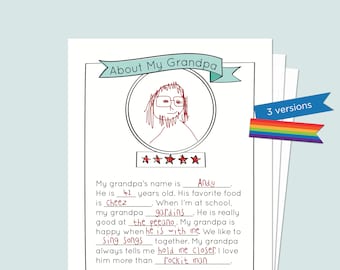 About My Grandpa: Father&#39;s Day mad libs activity printable for kids, toddlers. Instant download. Alternative Father&#39;s Day Card. LGBT.
