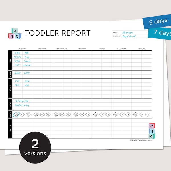 the report of the week merch Weekly Daycare Report: Printable Log for Nanny, Daycare, In-home Preschool, Babysitter. Instant download.