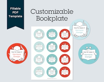 Printable Custom Bookplate Sticker Template: Octopus & Crab sea friends