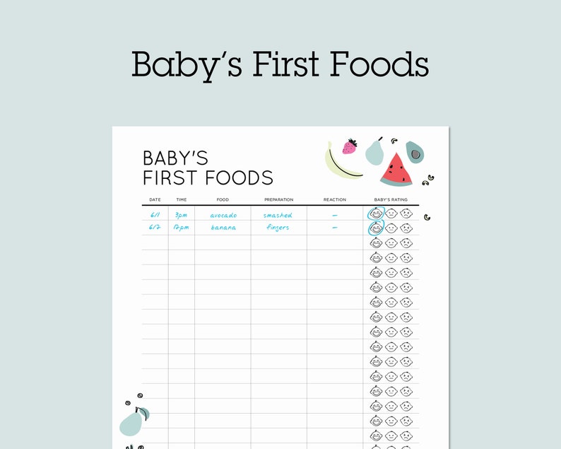 Baby s First Foods Baby Food Log For Parents Nanny Daycare Babysitter Doing Baby Led Weaning food-log-food-log-printable-food-log-pdf-food-log-template-daily-food-log-weekly-food-log