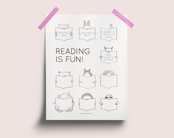 Reading is Fun: summer reading log or reading list for kids. Printable, instant download.