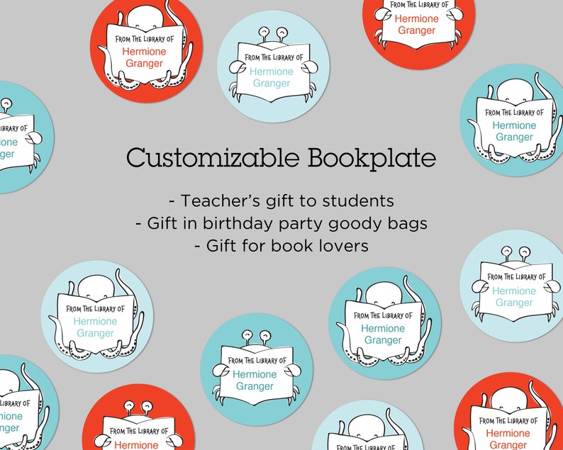 Printable Custom Bookplate Sticker Template Octopus & Crab Etsy