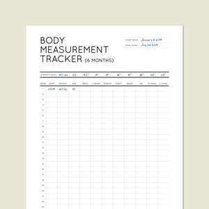 Lichaamsmetingstracker (6 maanden). Afdrukbare onmiddellijke download.