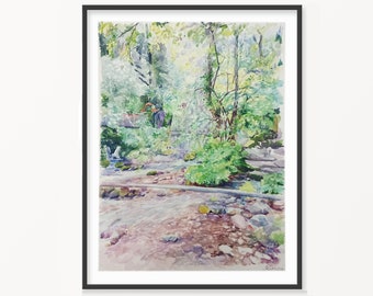 Original Watercolor Forest Impressionistic Painting