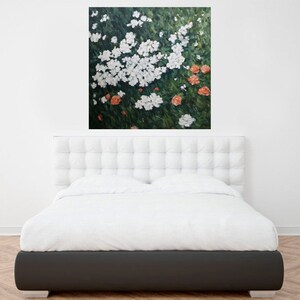 Impressionistic flowers oil on canvas, original floral oil painting, white flowers oil canvas, white and green floral oil painting image 4