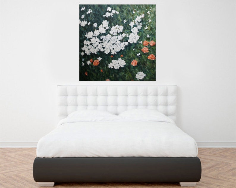 Impressionistic flowers oil on canvas, original floral oil painting, white flowers oil canvas, white and green floral oil painting image 4