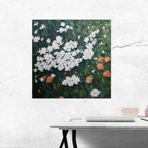 Impressionistic flowers oil on canvas, original floral oil painting, white flowers oil canvas, white and green floral oil painting image 3