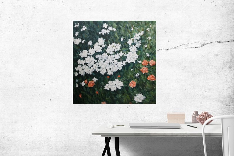 Impressionistic flowers oil on canvas, original floral oil painting, white flowers oil canvas, white and green floral oil painting image 3