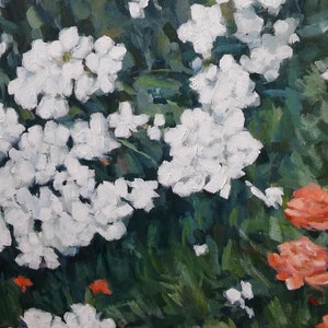 Impressionistic flowers oil on canvas, original floral oil painting, white flowers oil canvas, white and green floral oil painting image 2