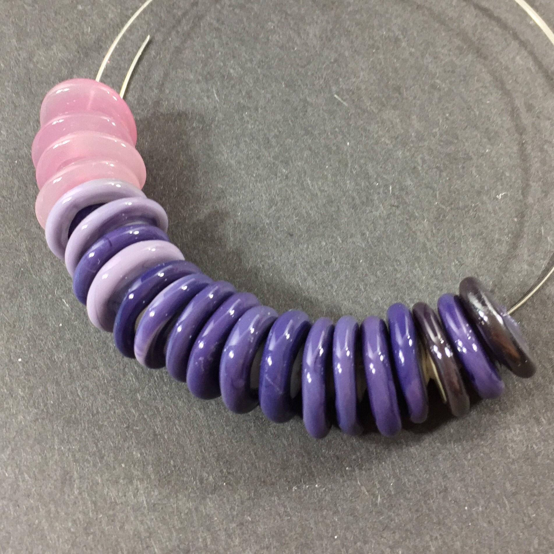 for necklaces earrings Set of 16 variegated pink freeform artisan lampwork glass spacers bracelets etc