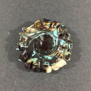 Dichroic dark brown with blue swirl artisan lampwork glass focal bead - for necklaces, bracelets, earrings, etc. One of a kind single bead