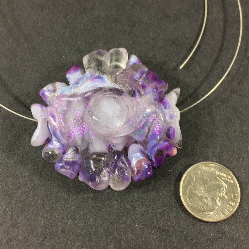 One of a kind single bead for necklaces Purple dichroic lavender clear swirl artisan lampwork glass focal bead bracelets etc earrings