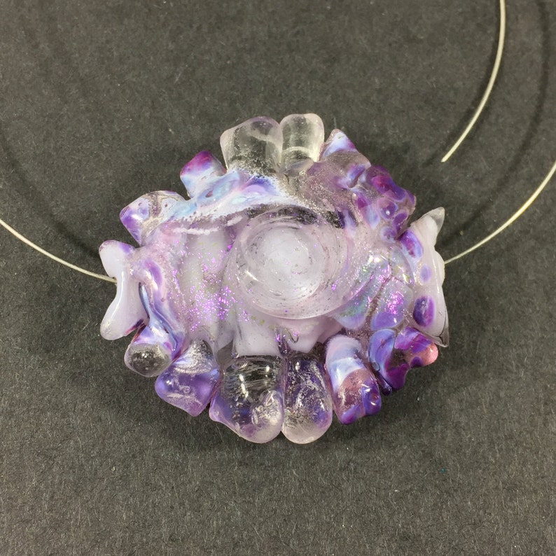 One of a kind single bead for necklaces Purple dichroic lavender clear swirl artisan lampwork glass focal bead bracelets etc earrings