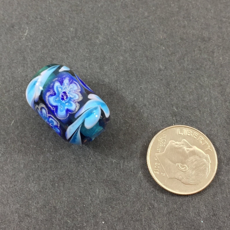earrings for necklaces bracelets Transparent teal blue with millefiori flower artisan lampwork glass tube bead etc.