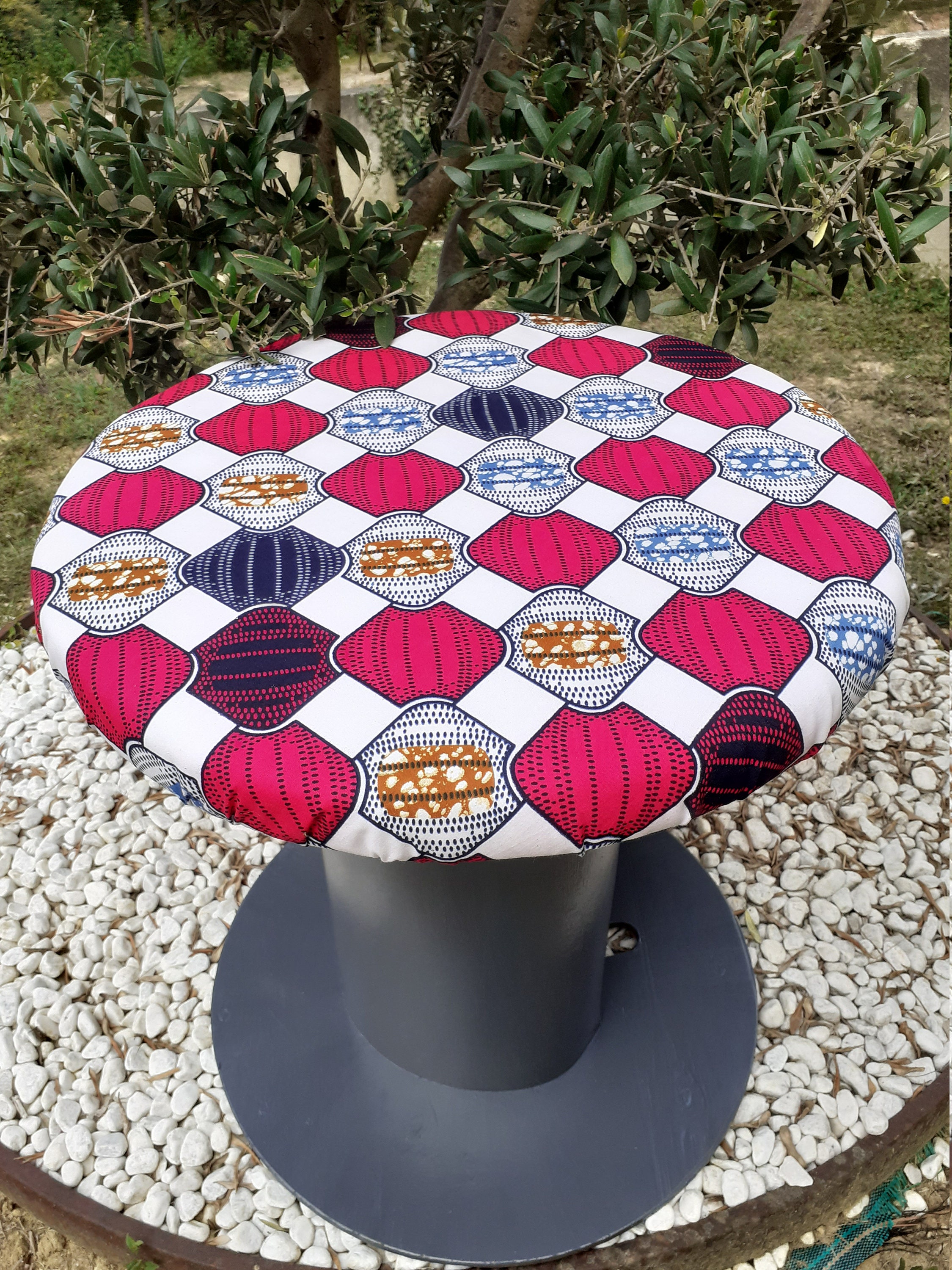 Tabouret Rond en Bois Gris et Wax