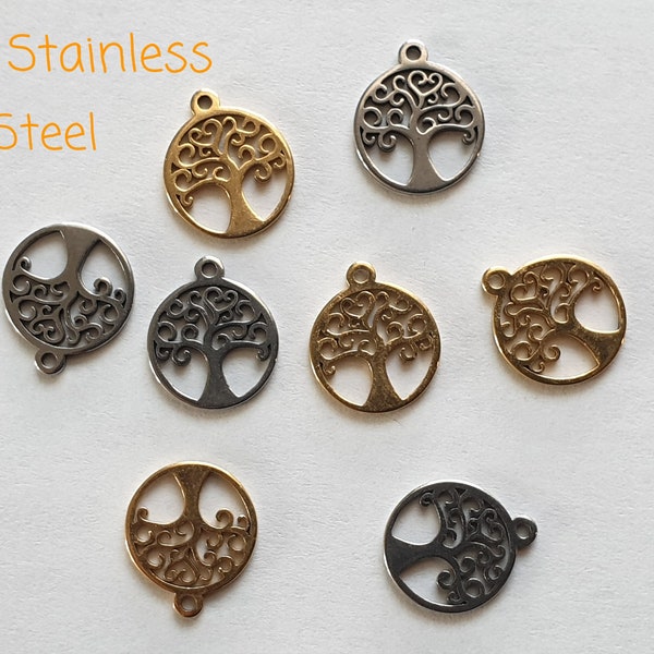 12 x 10mm, 316 Stainless Steel, Tree of Life Charms, Pendant for DIY Jewelry and Accessory Making - Choose your color