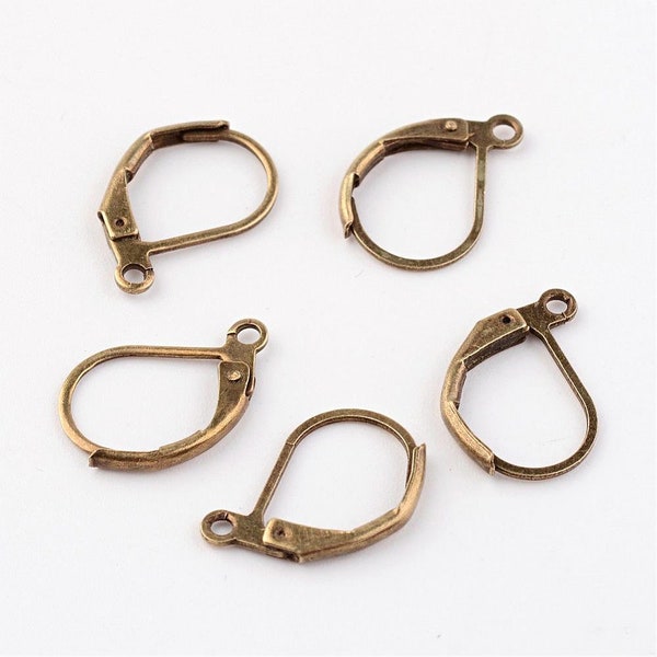 10/20pcs, 15x10mm, Antique Bronze Brass Leverback Earring Findings, with Loop, Lead ,Cadmium and Nickel Free for DIY jewelry making