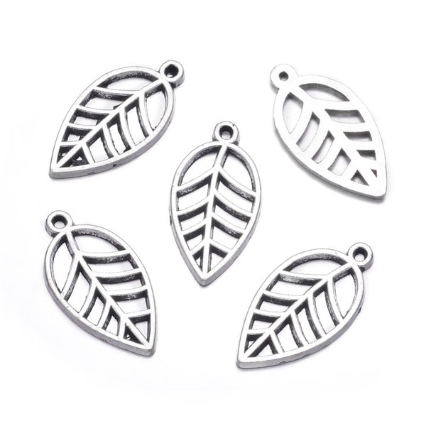 10 pcs, 16x8x2mm, Antique Silver Leaf Tibetan Style Alloy Pendants, Lead Free & Cadmium Free for DIY jewelry making