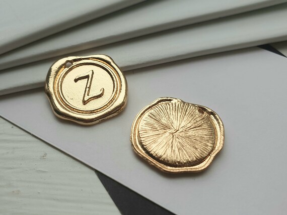 18mm Letter z Stamp wax seal Initial Gold Letter Disc Pendant