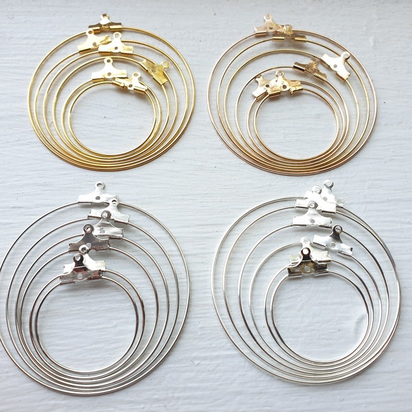 6pcs, 20/25/30/35/40/45mm,  Hoop Earrings Findings, Circle Ear Wire Hoops For DIY Jewelry Making - Choose your color