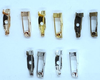 10pcs, 15mm, broche clip, pasadores base, imperdibles, ajustes de broche Plomo base en blanco y níquel GRATIS para joyería de bricolaje y fabricación de accesorios