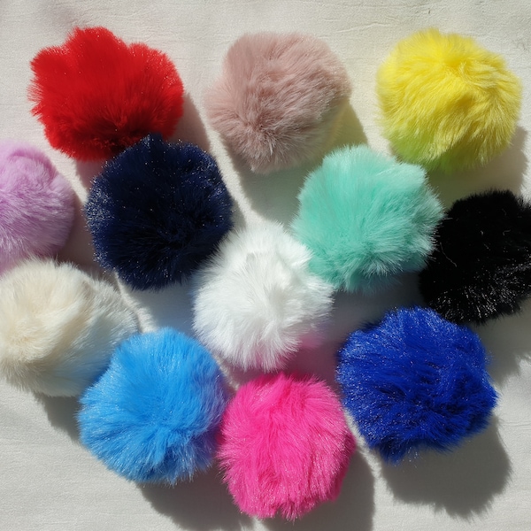 1 pc, Faux/Fur Pom Pom Ball Covered Pendants, Fuzzy Bunny Hair Balls, with Elastic Fiber - choose your color