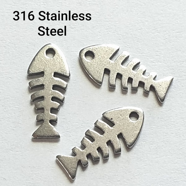 6pcs, 12x5mm, 316 Stainless Steel, Fish bone Shape, Charm,  Pendant for DIY Jewelry and Accessory Making