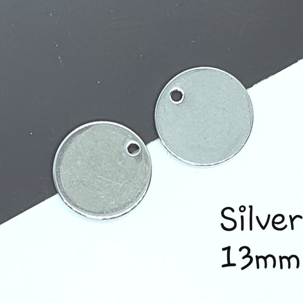 10/20pcs, 13mm, 304 Stainless Steel Charms, Stamping Blank Tag, Flat Round,Engraving Disc in Stainless Steel Color for DIY Jewelry Making