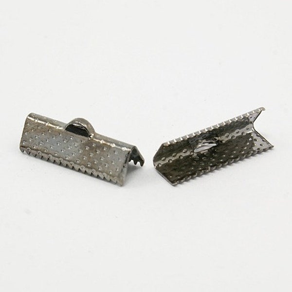 20/30/50 pcs, 20x8x5mm, Iron Ribbon End Clamp, Nickel Free in Gun Metal, for DIY Jewelry and Accessory Making