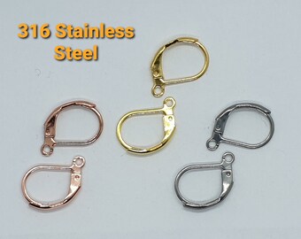 6pcs (3pairs) , 15*10mm, 316 Stainless Steel Lever back Ear Wires Earring Hooks for DIY jewelry making - Choose your color